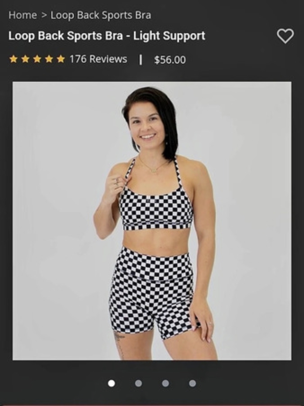 Fleo Loop Back Sports Bra - Light Support Checkered Black & White